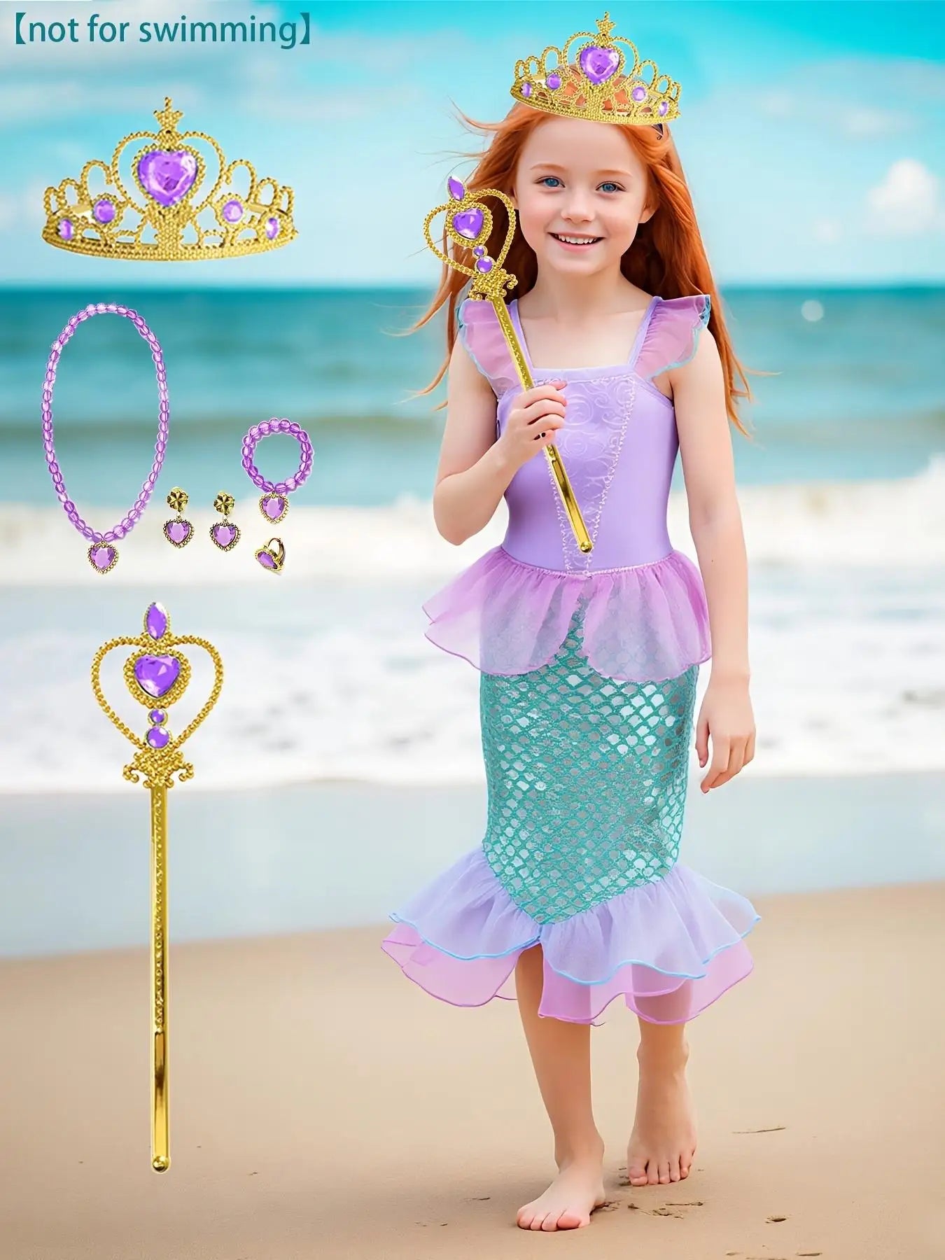 Popular Movie Children Fish Princess Dress With Purple Sequins Decoration And Fish Scales Skirt Holiday Role-Playing Dress