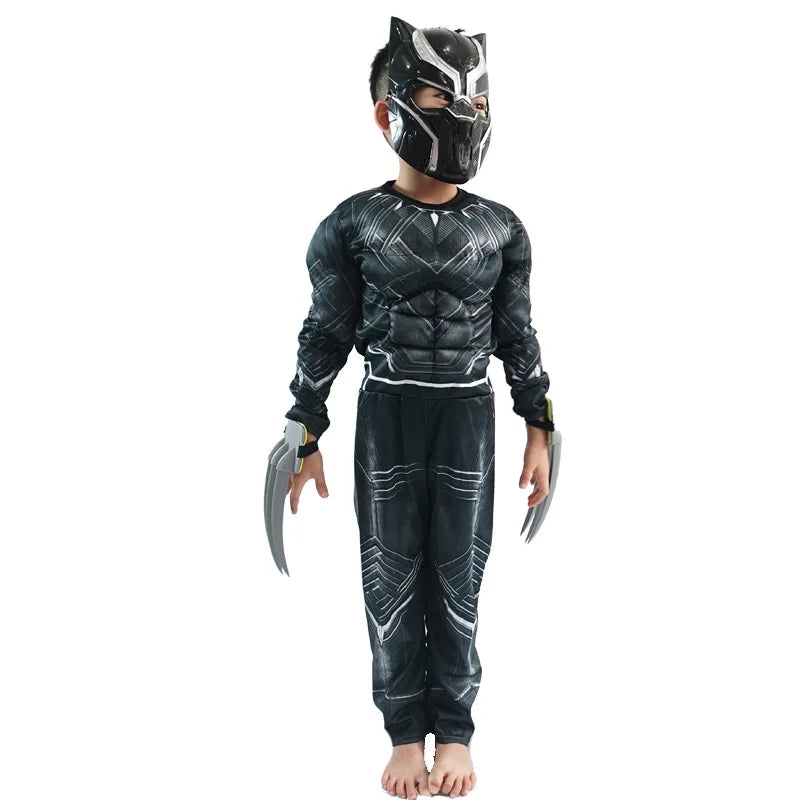 Anime Superhero Black Panther Cosplay Costume Black Panther Muscle Suit Jumpsuit Halloween Performance Costume Mask Paw Set