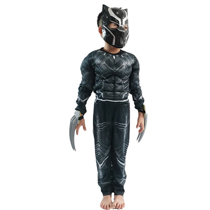 Anime Superhero Black Panther Cosplay Costume Black Panther Muscle Suit Jumpsuit Halloween Performance Costume Mask Paw Set