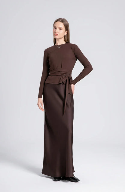 AS 2024 woman clothes thicken ribbing closed-fit wrap tops + Satin Adjustable straps dress (ship out in 1 day)