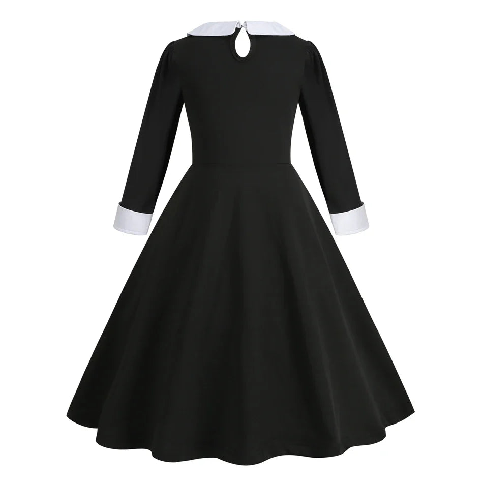 Vinagte Gothic Black Dress Girls Role Playing Costume Toddler Halloween Cosplay Apparel