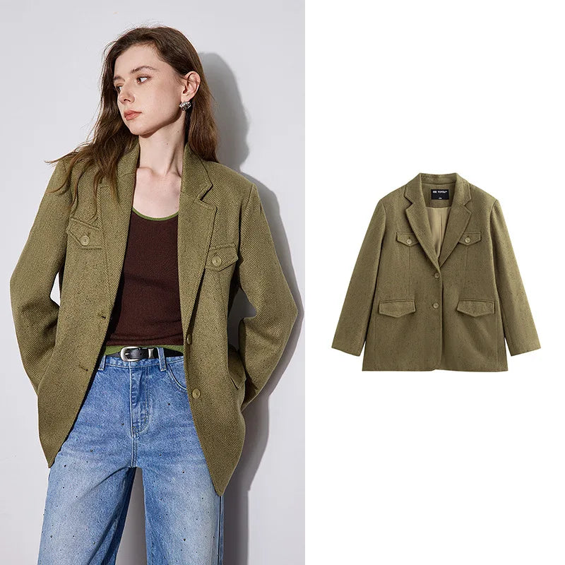 Women Blazer Jacket 2024 Autumn and Winter 2024 New High-end Tailored  Collar Thicking Jacket Coat