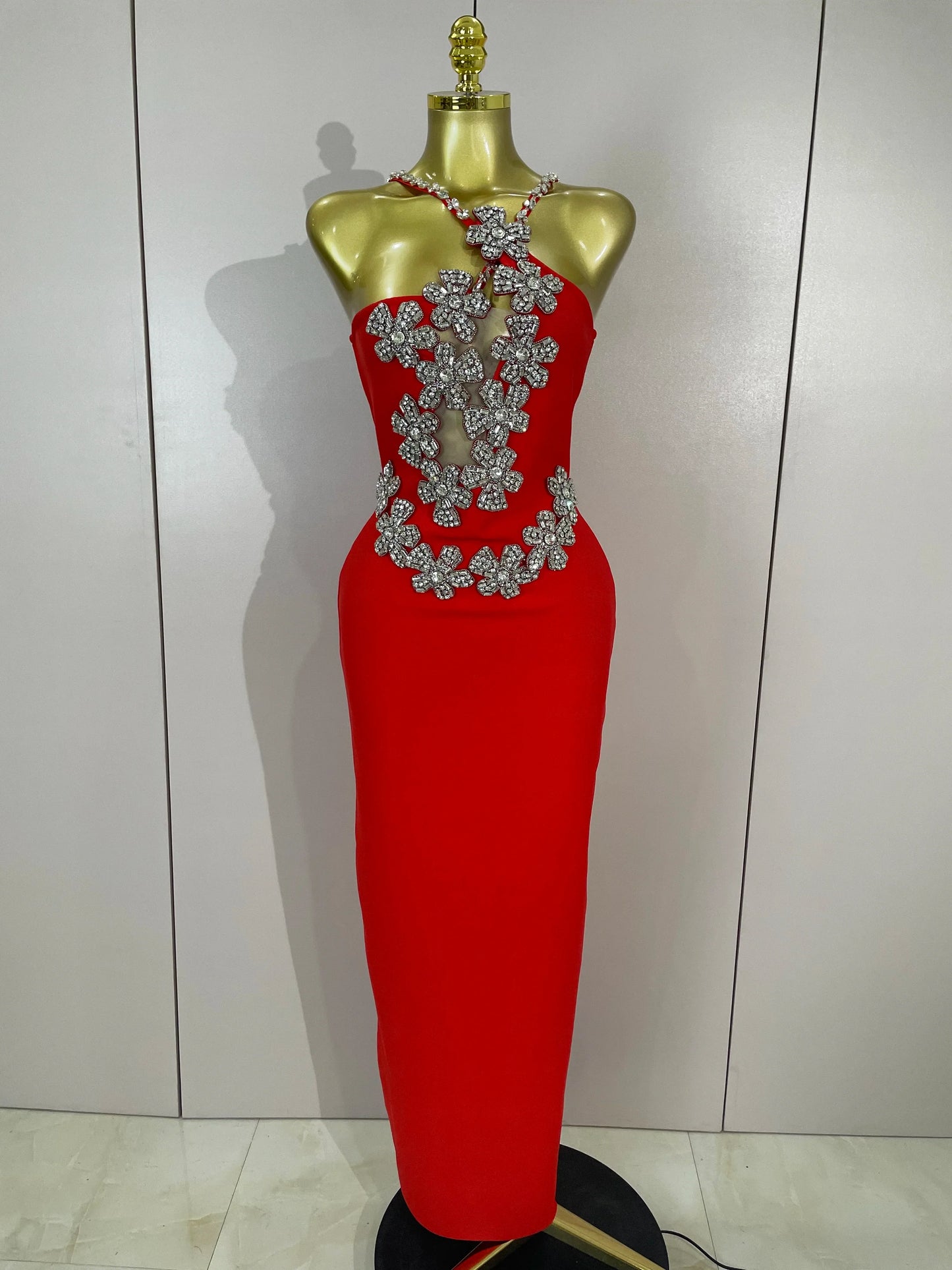 Sexy Backless Sparkly Crystal Diamonds White Bodycon Bandage Dress Women Celebrity Elegant Evening Club Party Birthday Dresses