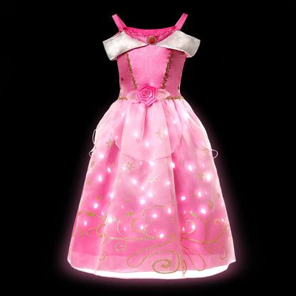 Children LED Light Up Dress Girls Kids Purple Green Cosplay Costume Carnival Birthday Party Clothes Halloween Costume Prom Gown