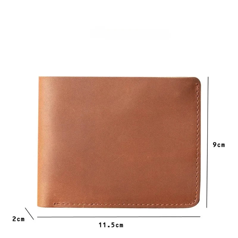 Men Handmade Crazy Horse Leather Wallet Men's Casual Simple Horizontal First Layer Cowhide Short Genuine Leather Clutch