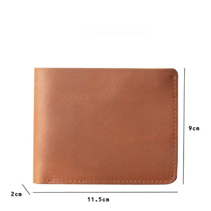 Men Handmade Crazy Horse Leather Wallet Men's Casual Simple Horizontal First Layer Cowhide Short Genuine Leather Clutch