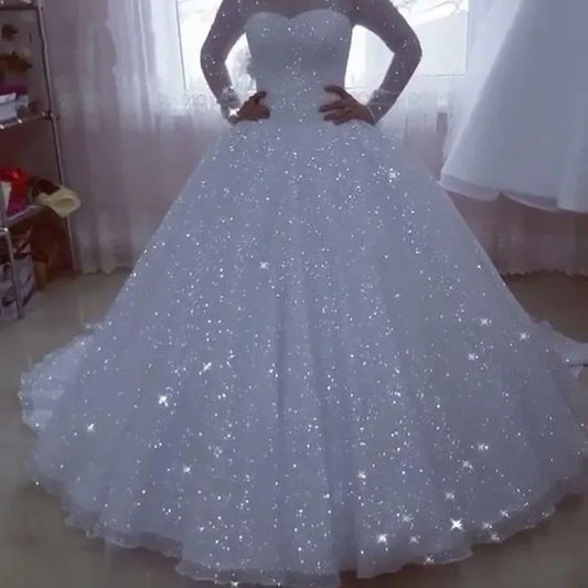 Sparkle Wedding Dresses Ball Gown Long Sleeve Plus Size Princess Bridal Gowns for Women Robe De Mariee