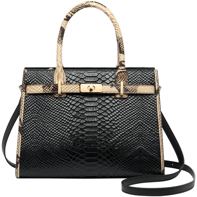 Hot Brand 100% Genuine Leather Single Shoulder Bag Business Women  Black Animal Pattern Purses High End Totes#YC350