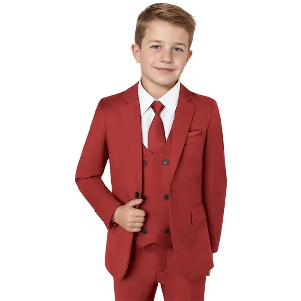 Boys Notched Lapel Suits 3 Pieces Wedding Ring Bearer Outfit,Classic Elegant Kids Suit Set Performance Outfit Plus Size