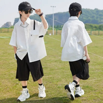 Summer Short-sleeved Shirt 8 To 10 Year Old Boy Clothes Child Sets Boys Clothing 7 Years Children's From 4 Korean Kids Cotton 14
