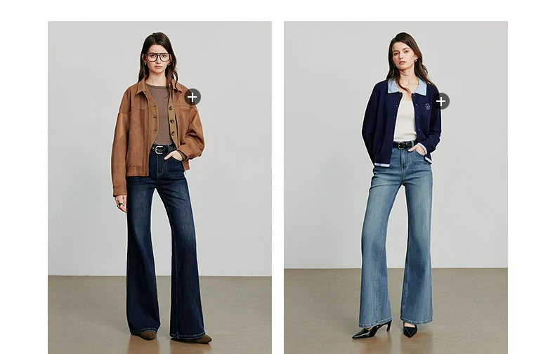 Women Denim jeans 2025 Autumn New Lycra Stretch Mid Waist Cotton Flares Pants
