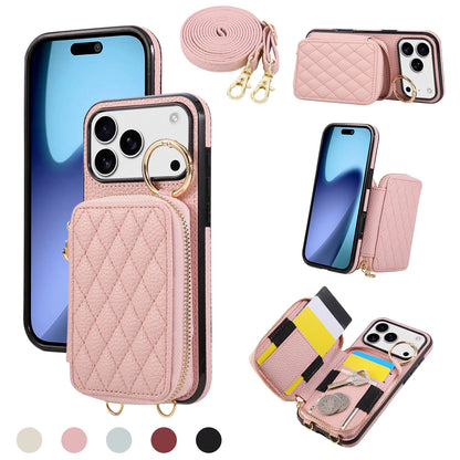 جراب هاتف جلدي بحمالة كتف لهواتف آيفون 17 إير 16 15 14 13 12 11 برو ماكس XS XR 8 7 بلس مع محفظة بسحاب وحامل بطاقات