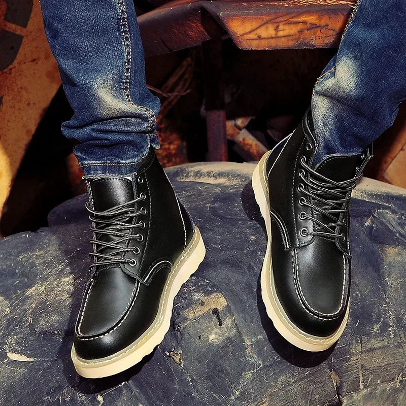 Winter Warm Men Boots Leather Mens Snow Boots No-slip High Top Male Work Shoes with Fur Handmade Waterproof Male Ankle Boots