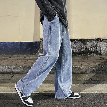 2026  Men's Jeans Korean Version Student Casual Pants High Street Straight Loose Wide Leg Jeans Black Grey  Blue Baggy Jeans