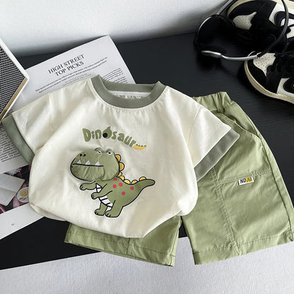 New Baby Summer Clothes Kids Cute Cartoon Suits Boys 3D Dinosaur Tshirt Shorts 2Pcs Sets Chidren Girls Fashion Clothing Outfits