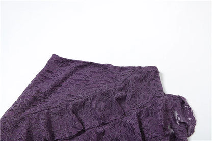 Women Tassel Skirt Irregular Hem Multi Layered Ruffles Lace Patchwork Sweet Summer Daily Wear Skinny Versatile Purple Skirt
