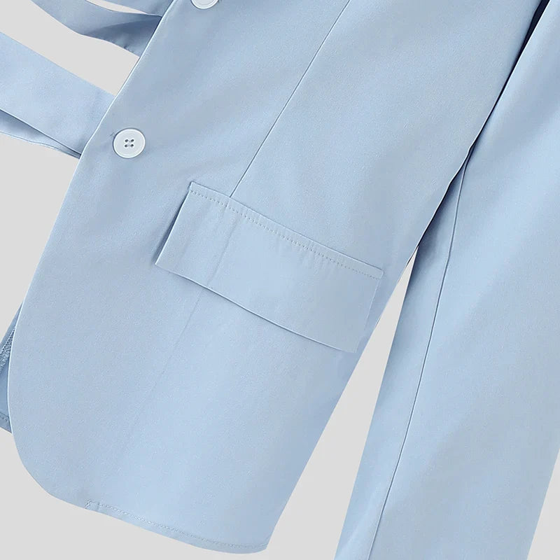 Men Irregular Blazer Lapel One-shoulder Long Sleeve Button Hollow Out Casual Suit Men Streetwear 2025 Fashion Thin Coats