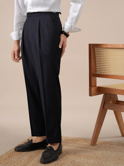 Striped Men Pants Business Double-pleated Versatile Suit Trousers High-waisted Pantalon De Vestir Hombre Dress Pants For Men