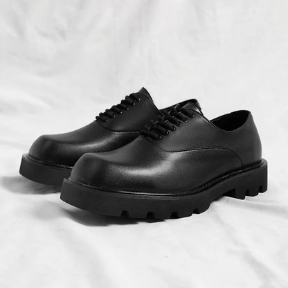 Trendy gentleman men's casual thick soled leather shoes Minimalist and versatile style Fashion Party Office Elevated Shoes