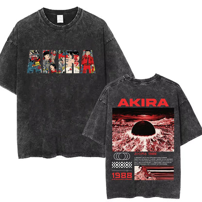 Washed Vintage Anime Akira T Shirts Japanese Science Fiction Cartoon Movie Shotaro Kaneda T-shirt Men's Manga Oversized T-shirts