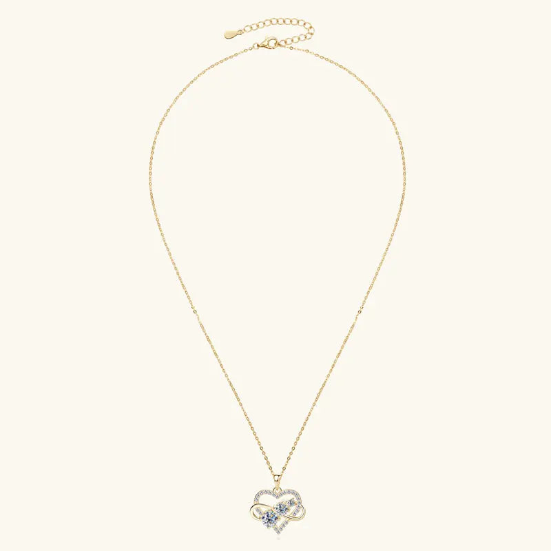 Certified Moissanite Infinite Love Heart Pendant Necklace Real S925 Sterling Silver for Women Fine Jewelry Gifts Cadena