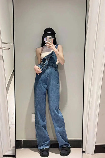 Plus Size Women's High Waist Overalls Denim Utili Pants Straight Leg Spring Autumn New Sle Loose Slimming Versatile Onesie