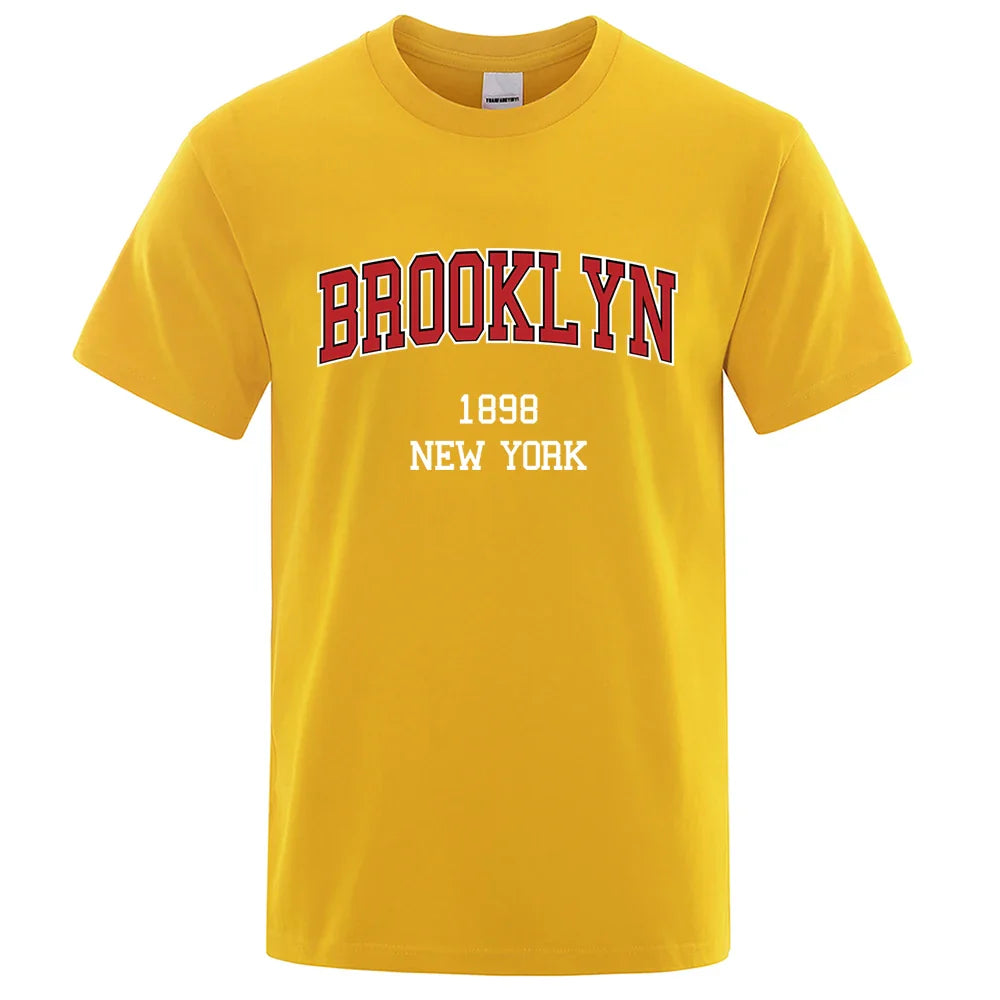 Brooklyn 1898 New York City Letter Prints T Shirt Men Women Clothes T-Shirts Loose Summer Tshirt Cotton Breathable Short Sleeve