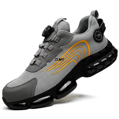 Rotary Button Safety Shoes Men Steel Toe Sneakers Puncture Proof Work Safety Boots Air Cushion Sport Work Shoes Anti-smash Boots