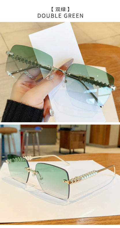 2025 Ins New Square Rimless Sunglasses Women Men Fashion Metal Rivet Legs Sun Glasses Ladies Luxury Sunshade Gafas De Sol UV400