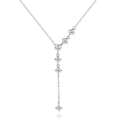 4mm Tassel Necklace Moissanite Pendant Round Cut Sparkling Neck Chain Girls Christmas Gift 925 Sterling Silver Plated 18K