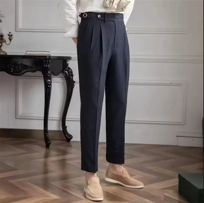 New Men's Straight Fit Suit Pants Formal High Quality Retro Fashion Pants Casual Solid Color Black Navy Blue Beige Trousers