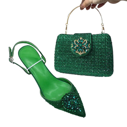 Women's Clutch Bag and Shoes Fairy Diamond High Heels Stylish Dress Shoes Pointed Toe Stiletto Heels Elegant Party Wedding Shoes