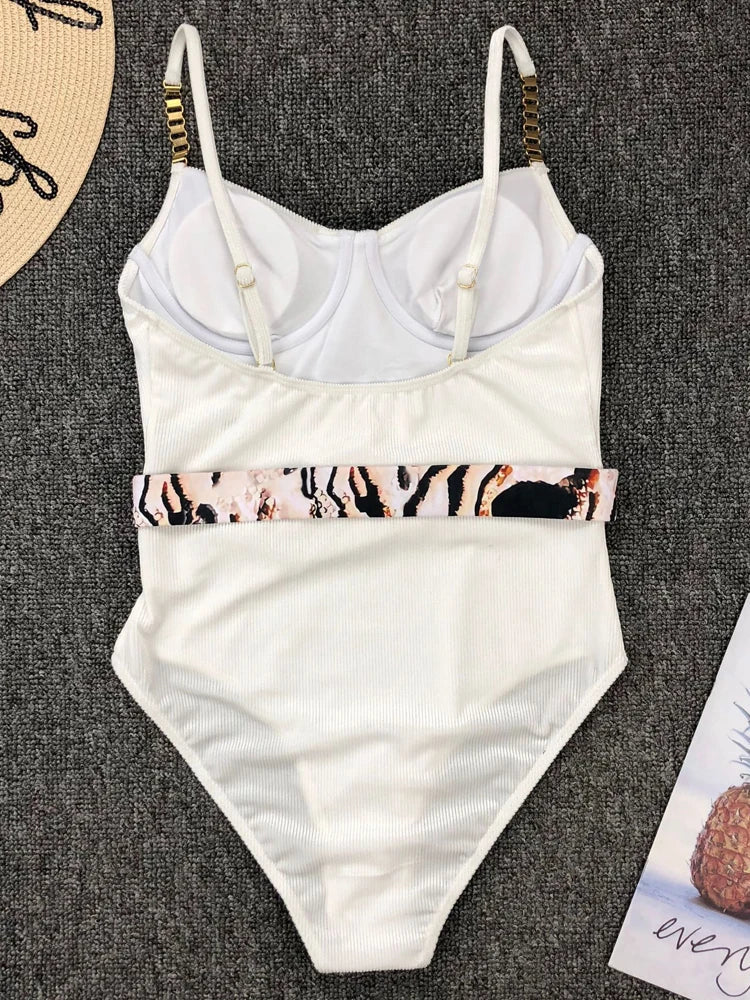 Sexy Push Up Underwire Swimwear Women Solid White Black Padded Buckle One Piece Swimsuit Beach Bathing Suit Bodysuit Monokini