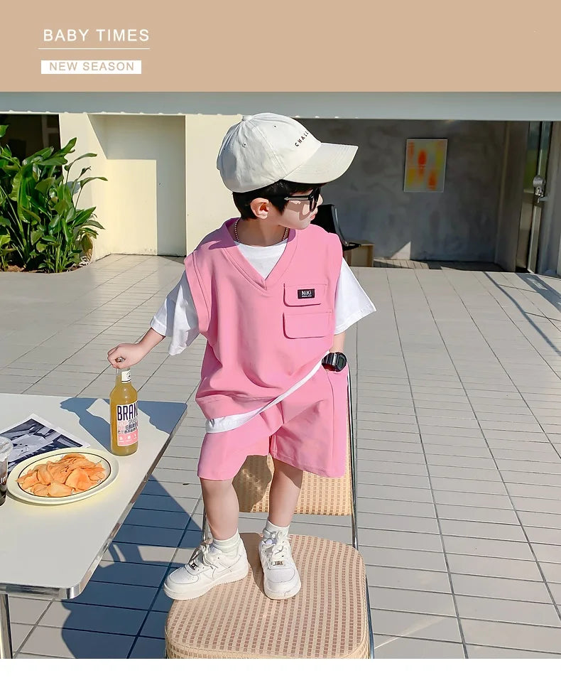 Summer Baby and Boys Cotton Contrast Patchwork t-Shirt Tops+Shorts Pant Sets School Kids Tracksuit Child 2PCS Outfit 1-10 Years
