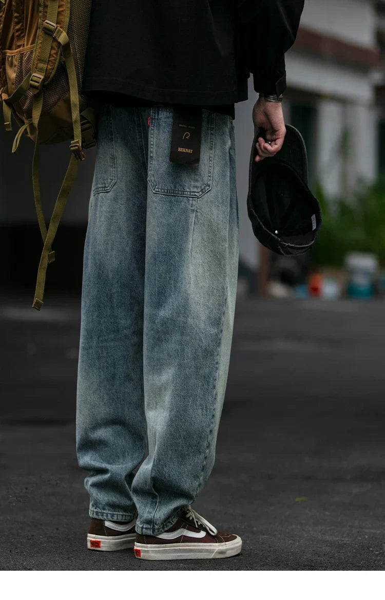 American Vintage High Quality Denim Cargo Pants Men Clothing Streetwear Loose Skate Jeans Harajuku Casual Harem Trousers Male