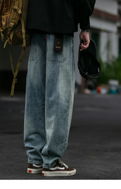 American Vintage High Quality Denim Cargo Pants Men Clothing Streetwear Loose Skate Jeans Harajuku Casual Harem Trousers Male