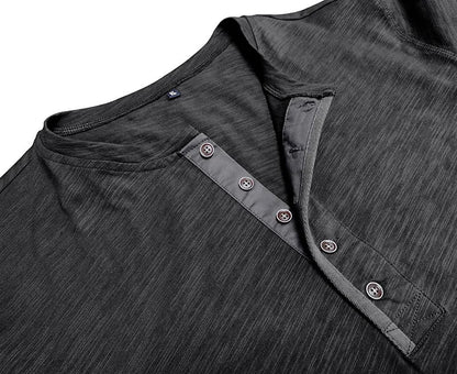 New Autumn Long Sleeve T-Shirt Mens Casual Solid Color Top Henley Neck Slim Versatile Work T-shirt Breathable Outdoor Thin Tee