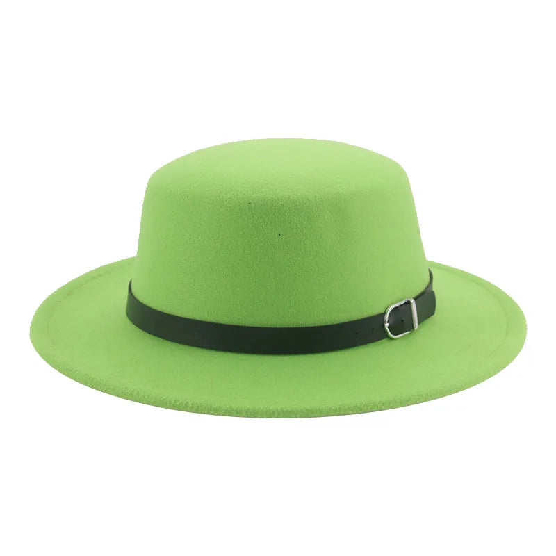 Felted Men Hats Solid Flat Top Belt Band Classic Simple Fedora Hats Khaki Camel Black White Red Casual Formal Dress Winter Hats