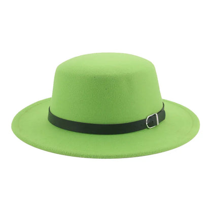 Felted Men Hats Solid Flat Top Belt Band Classic Simple Fedora Hats Khaki Camel Black White Red Casual Formal Dress Winter Hats