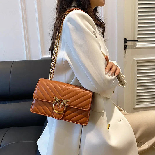 Women Embroidered Small Square Bag Chain Swallow Bag High End Versatile Shoulder Crossbody Bag Fashion Daily Ladies Handbag