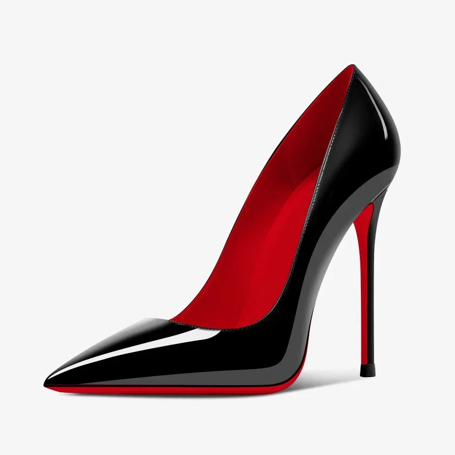 2025 New 12cm Black Extra Thin Heels  High Heels Super Shallow Mouth Women's Large Professional Single Shoes34-46