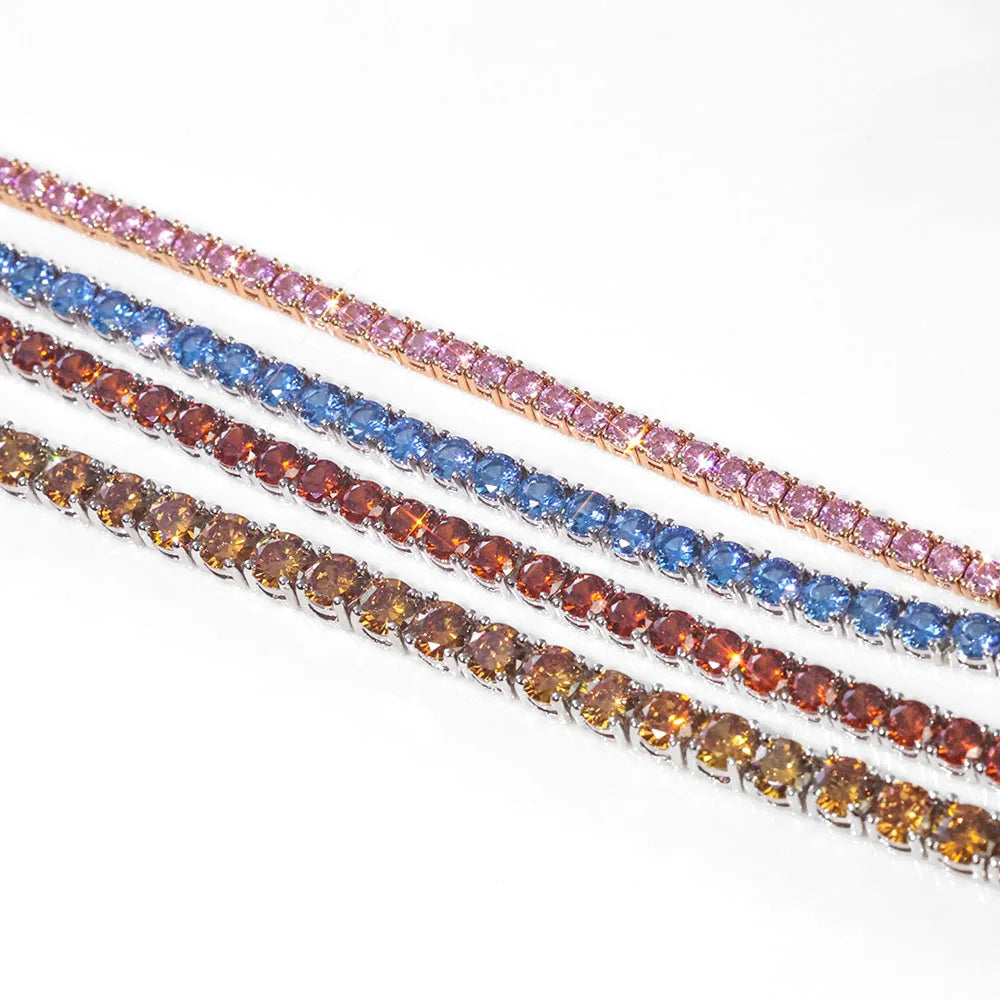 Hip Hop Jewelry Ice 5mm Wide Colorful Sparkling Tennis Necklace CZ Zircon Fashionable Tennis Necklace Suitable For Men And Women