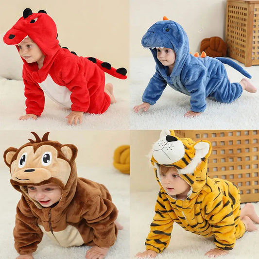 Cute Monkey Tiger Dinosaur Cosplay Costumes Boys Girls Toddler Animal Jumpsuit Baby Rompers Infant Clothes Pyjamas Kids Kigurumi