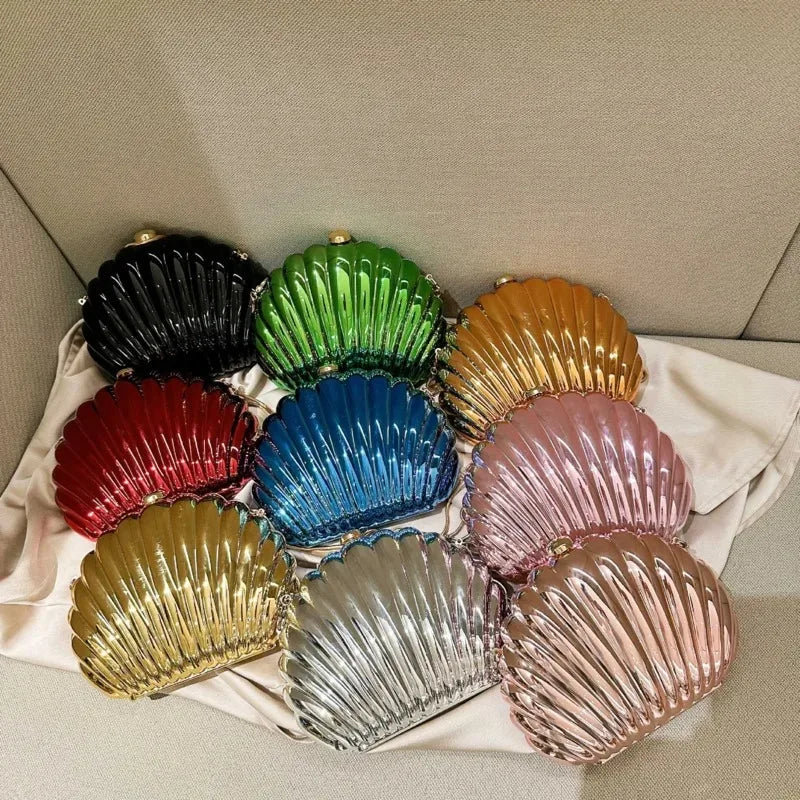 2025 Women Silver Gold Shell Bag Cute Acrylic Evening Clutch Bag With Strap For Wedding Party Small Purses Designer Handbags Ins