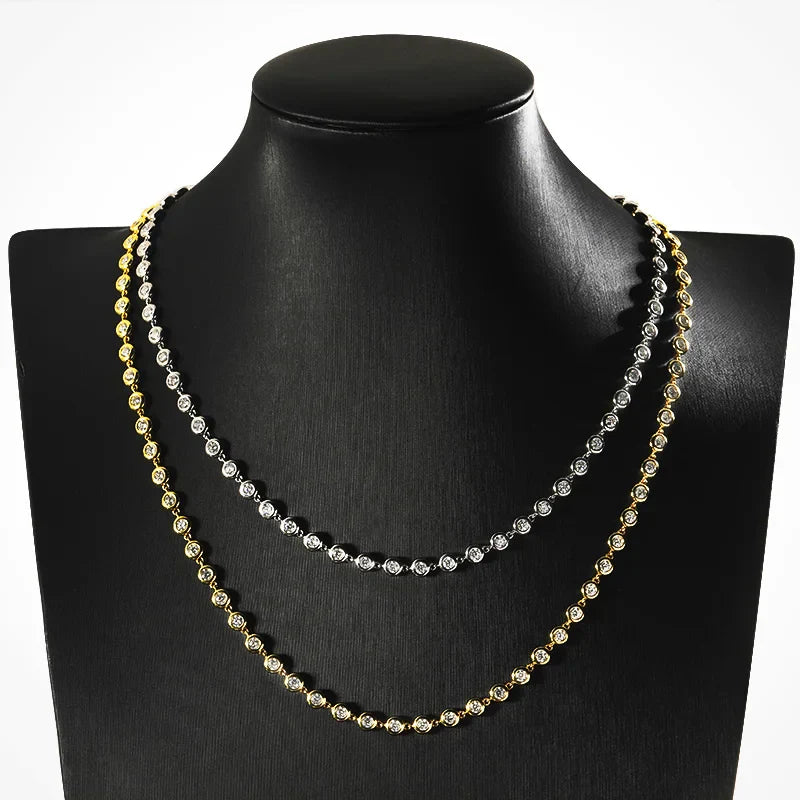 Full 3mm Round Moissanite Tennis Necklaces for Women GRA Certified s925 Sterling Silver 18k Dainty Lab Diamond Necklace