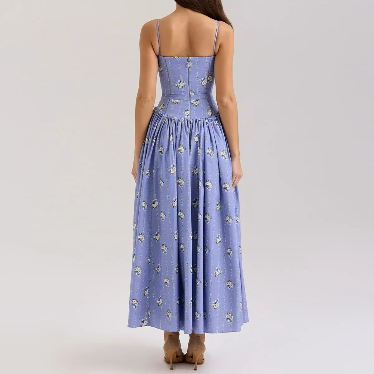 Summer Floral Print Dress Elegant 2025 New Arrivals Spaghetti Strap Flare Dress Maxi Holiday Party Dresses Women