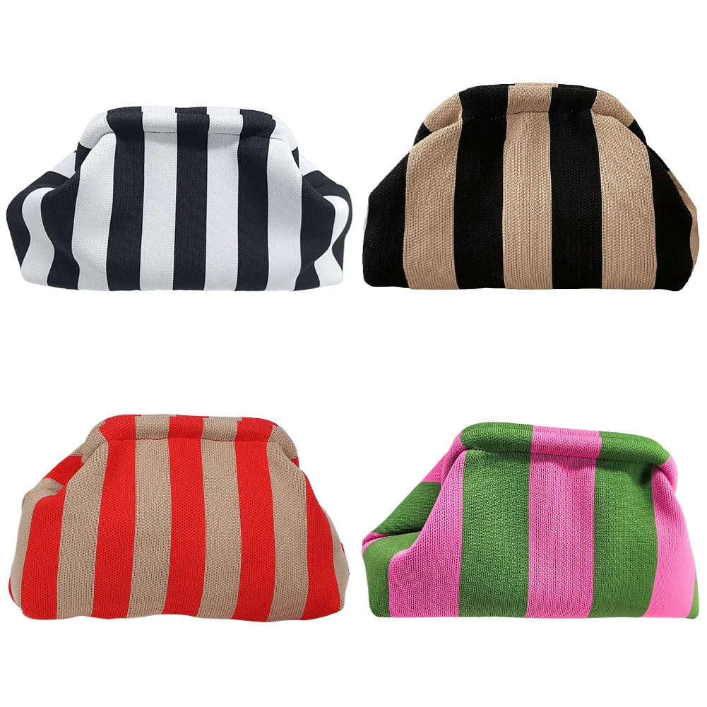 Summer Beach Clutch Bag Contrast Color Small Crochet Handbag Knitting Dumpling Clutch for Women Cute Cloud Casual Colorblock Bag