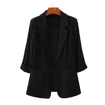 Summer New Sle Women's Linen Suit Jaet Thin Seven-Quarter Sve Drapey Fit Formal Wear Casual Commute Pure Color