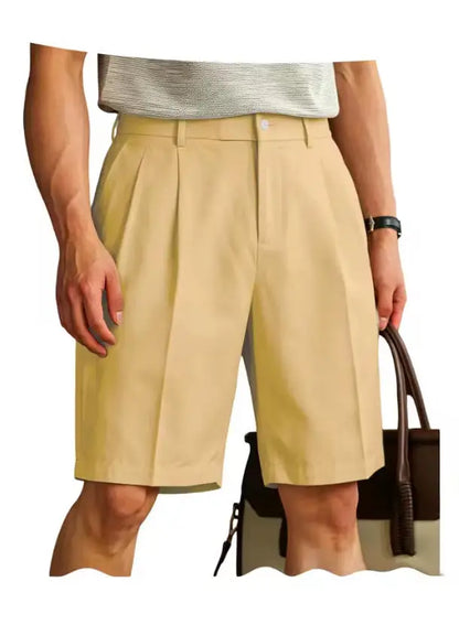 Men's Shorts Casual Pleated Dress Elastic Waist Multi Pockets Classic-Fit Golf Shorts for Men Cotton Summer Formal Shorts Sports