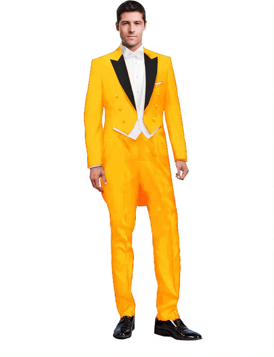 3 Piece Black Men Suit Wedding Groom Tuxedo Long Tailcoat Best Man Formal Prom Suit Fashion Costume Homme (Jacket+Vest+Pants)